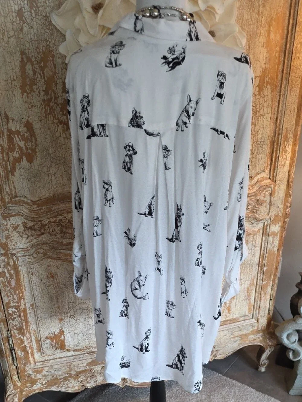 Jane and Delancey White Button-Down Shirt with Black Dog Print - Picture 7 of 8